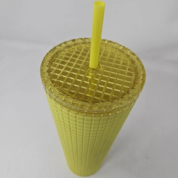 Starbucks 2023 Meadow Yellow Soft Touch Grid Tumbler Cold Cup 24 oz - Picture 3 of 4